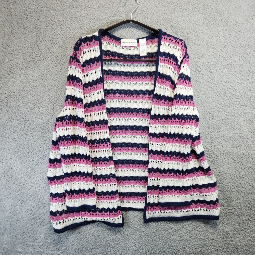 Alfred Dunner Open Front Cardigan‎ Sweater Womens XL Striped Knit Comfort Casual